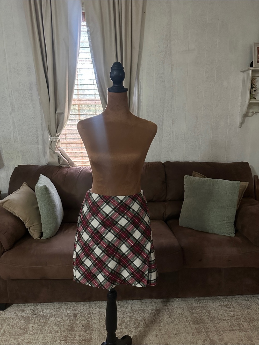 Hollister Ultra High Rise Plaid Mini Skirt Wool Blend Red Green Tartan Lined S
